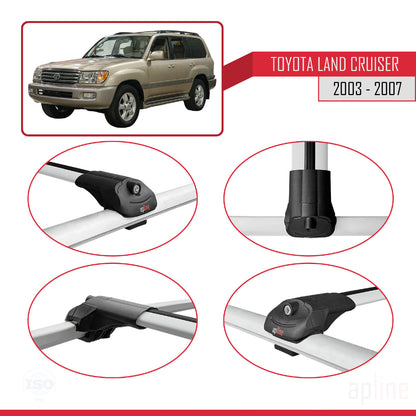 Compatible avec Toyota Land Cruiser (J100) 2003-2007 ACE-1 Barres de Toit Railing Porte-Bagages de Voiture Gris Aluminium 2 Barres