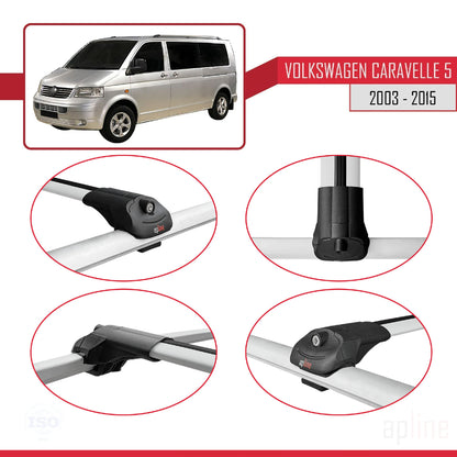 ACE-1 Dakdrager bagagedrager compatibel met Volkswagen T5 Caravelle 2003-2015 Spoorstaven Grijs Aluminium 4 Staven