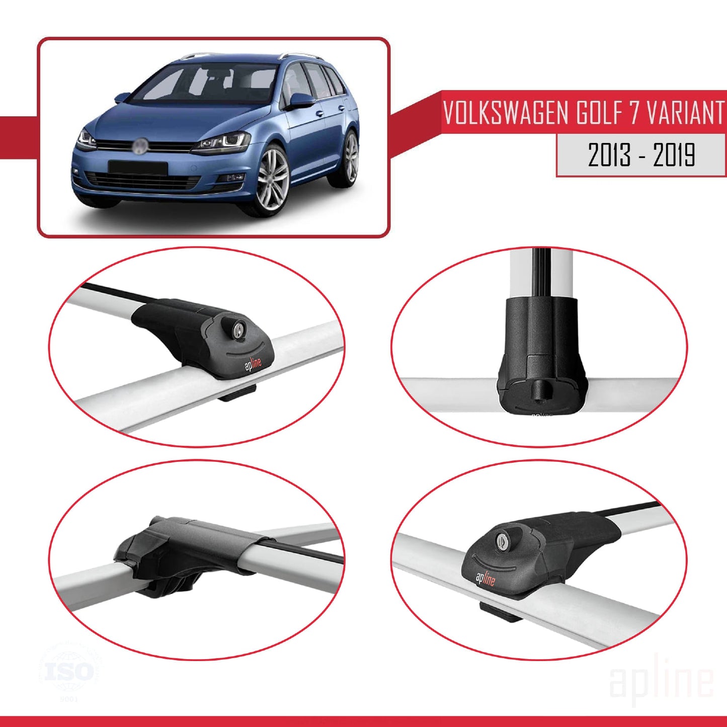 Compatibile con Volkswagen Golf 7 (5G) Variant 2013-2019 ACE-1 Barre Tetto Portapacchi Auto Barre Portatutto Grigo Alluminio 2 Barre