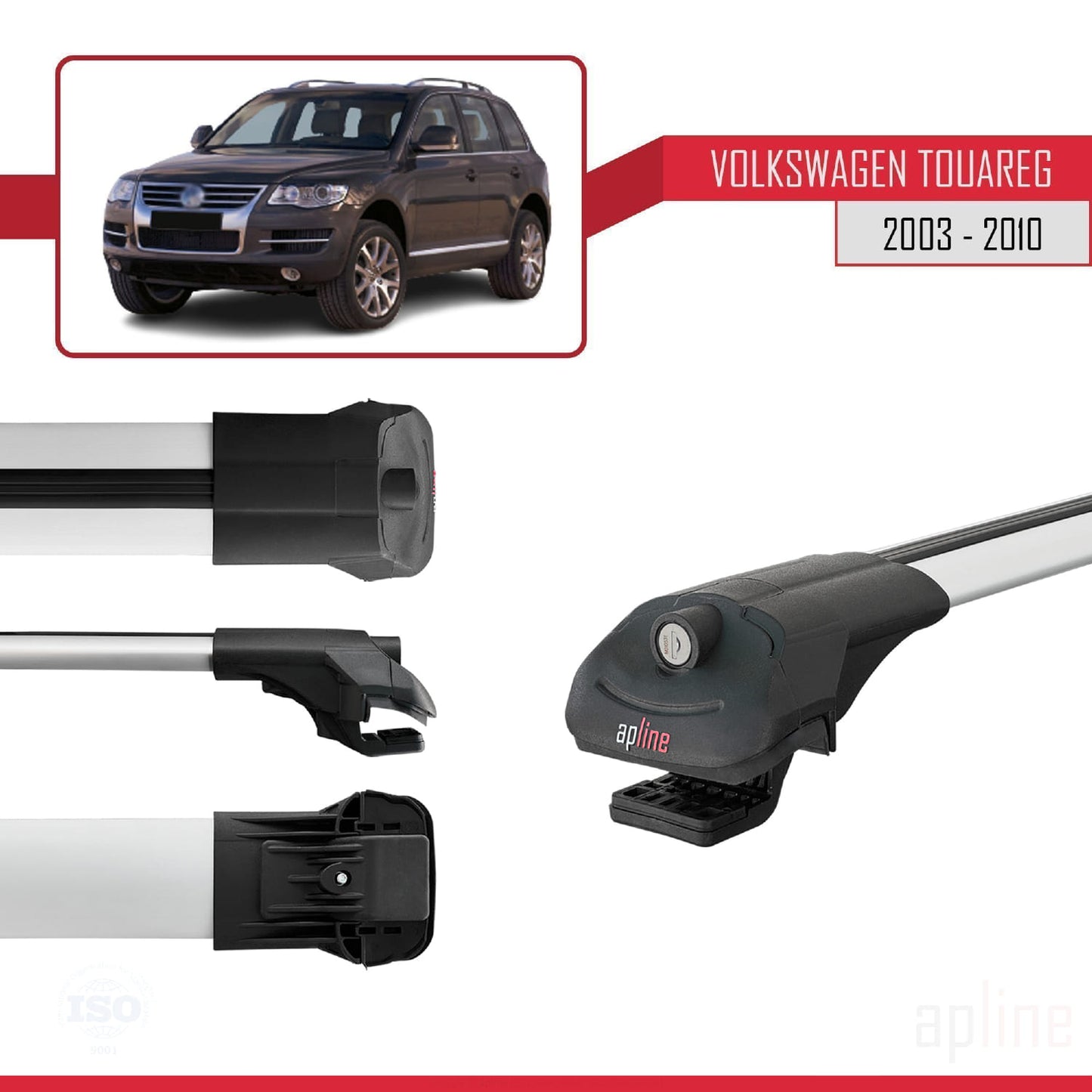 Compatible con Volkswagen Touareg (7L) 2002-2010 ACE-1 Barras de Techo Auto Portaequipajes Barras Transversales Gris Aluminio 3 Barras