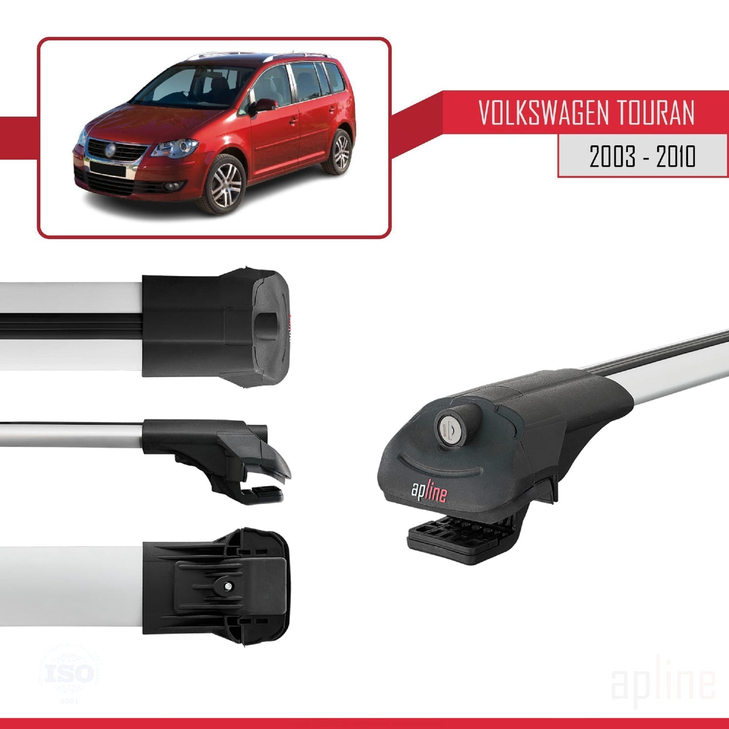 Compatible con Volkswagen Touran (1T) Pre-Facelift 2003-2010 ACE-1 Barras de Techo Auto Portaequipajes Barras Transversales Gris Aluminio 3 Barras