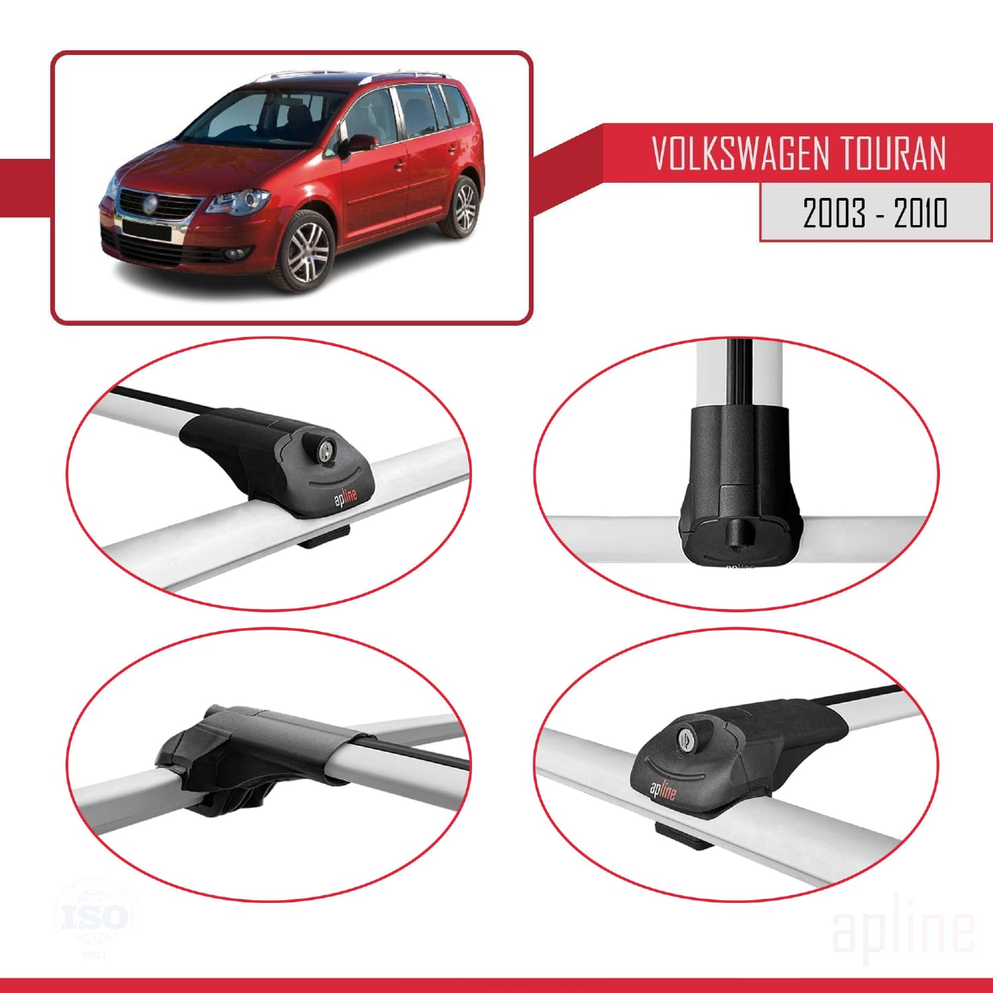 Compatible con Volkswagen Touran (1T) Pre-Facelift 2003-2010 ACE-1 Barras de Techo Auto Portaequipajes Barras Transversales Gris Aluminio 3 Barras