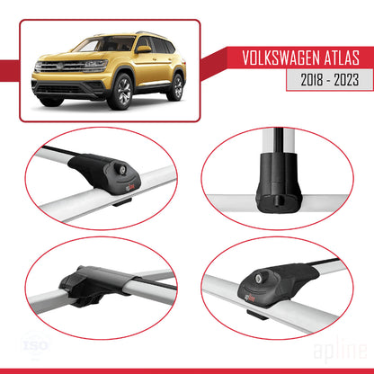 Kompatibel mit Volkswagen Atlas (CA1) 2018-2023 ACE-1 Relingträger Dachträger Auto Gepäckträger Grau Aluminium 2 Stangen