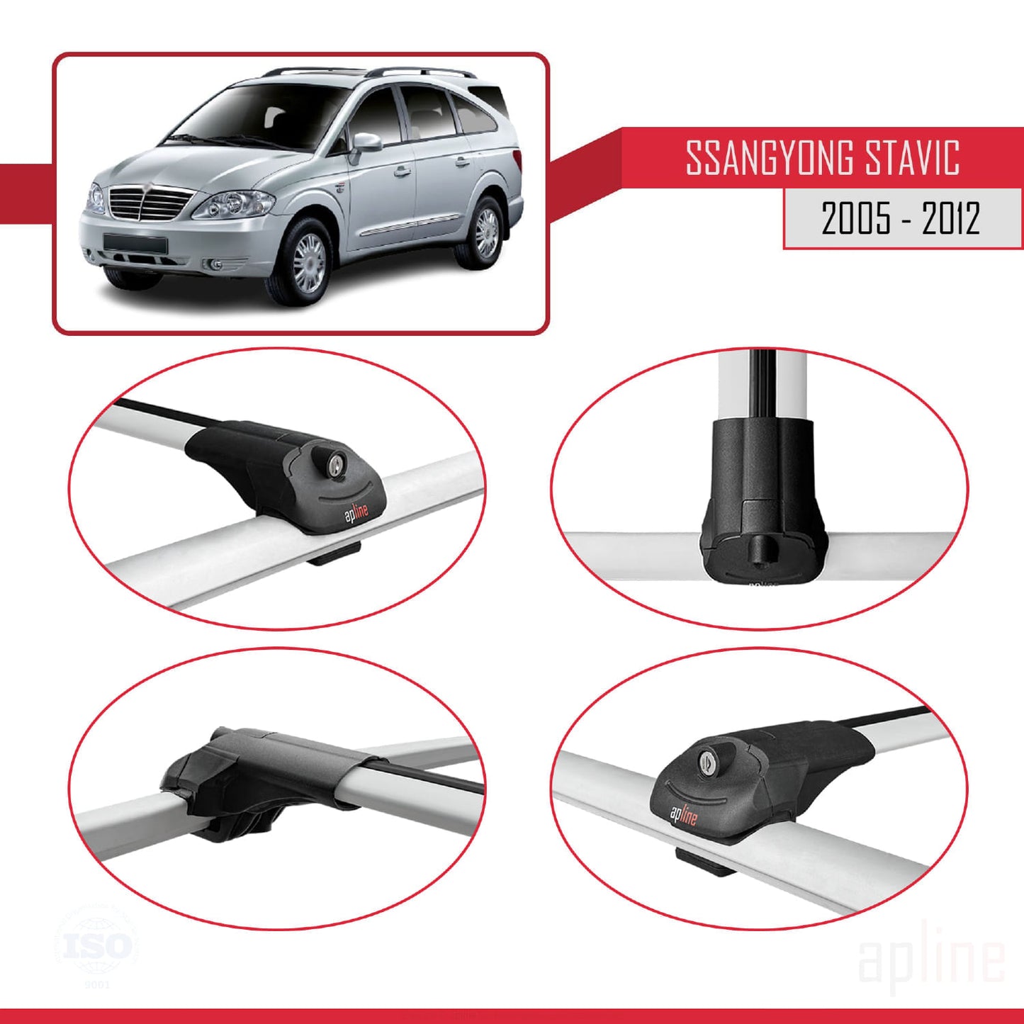 Compatible avec Ssangyong Stavic 2005-2012 ACE-1 Barres de Toit Railing Porte-Bagages de Voiture Gris Aluminium 3 Barres