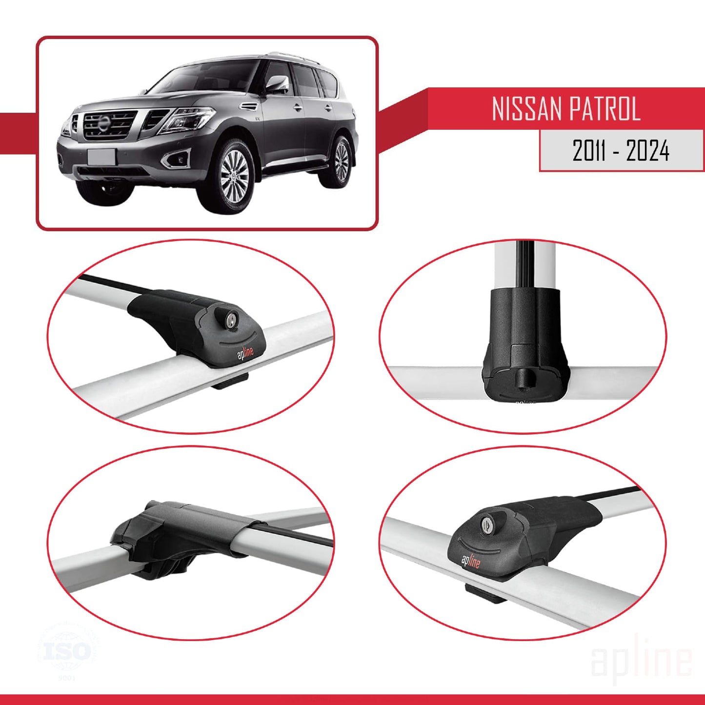 Kompatibel mit Nissan Patrol 6 (Y62) 2011-2024 ACE-1 Relingträger Dachträger Auto Gepäckträger Grau Aluminium 3 Stangen