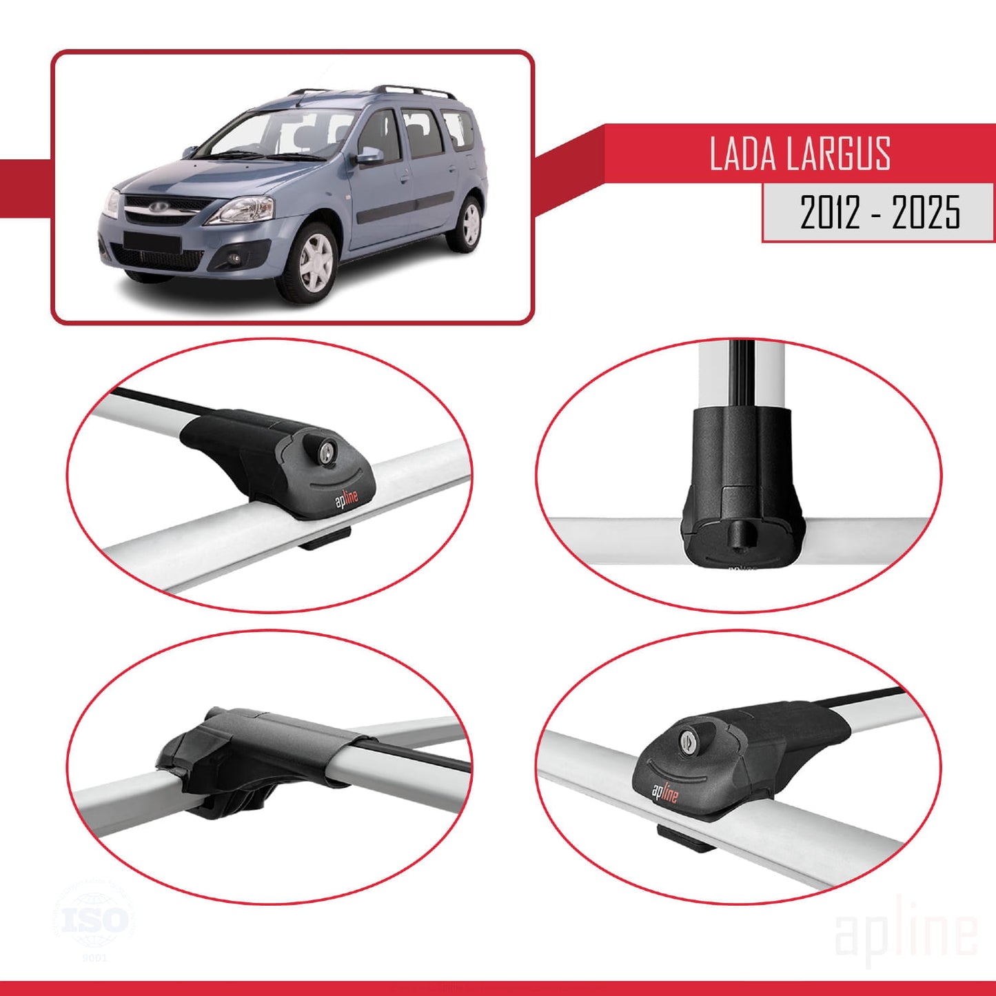 ACE-1 Dakdrager bagagedrager compatibel met Lada Largus 2012-2025 Spoorstaven Grijs Aluminium 3 Staven
