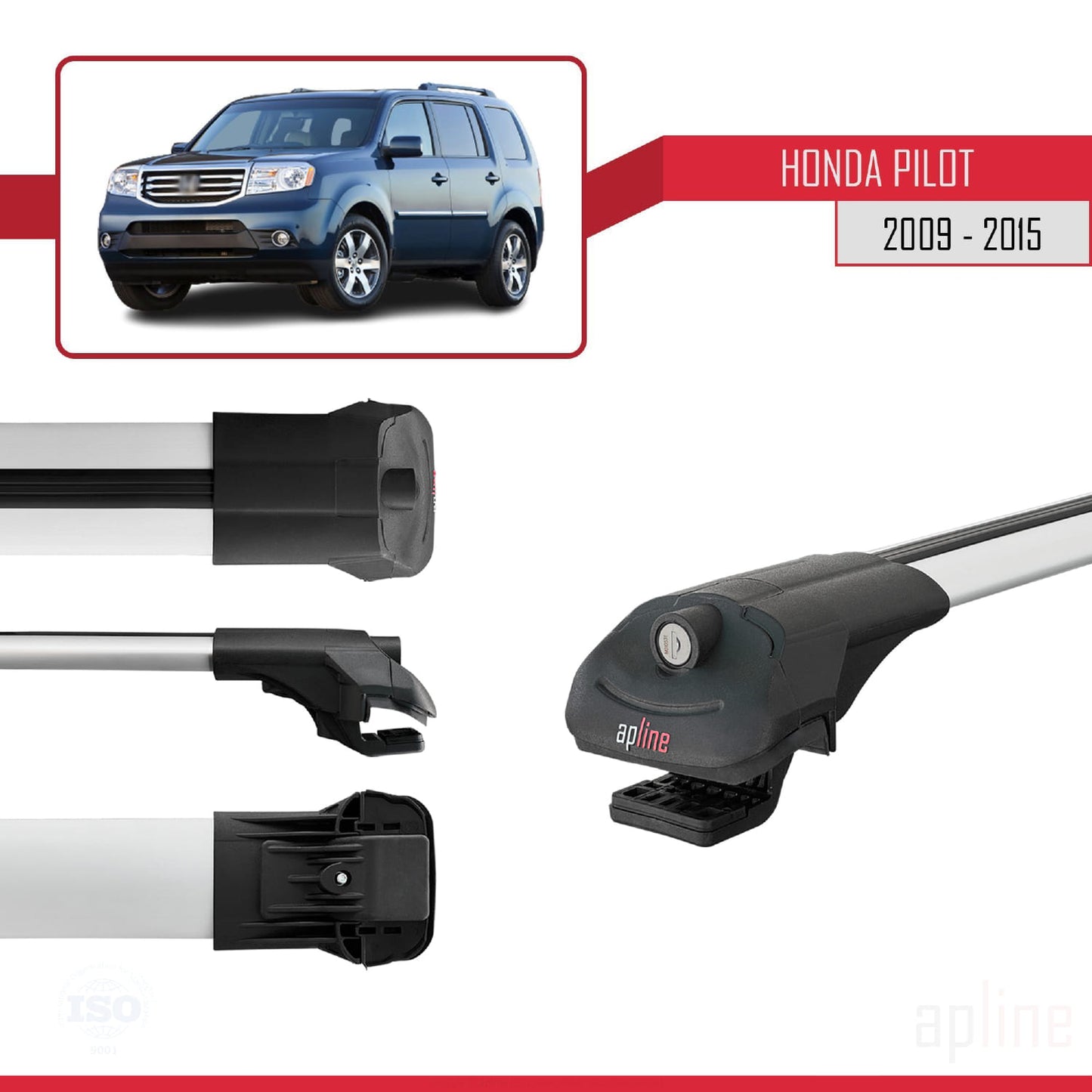 Compatibile con Honda Pilot 2 2009-2015 ACE-1 Barre Tetto Portapacchi Auto Barre Portatutto Grigo Alluminio 3 Barre