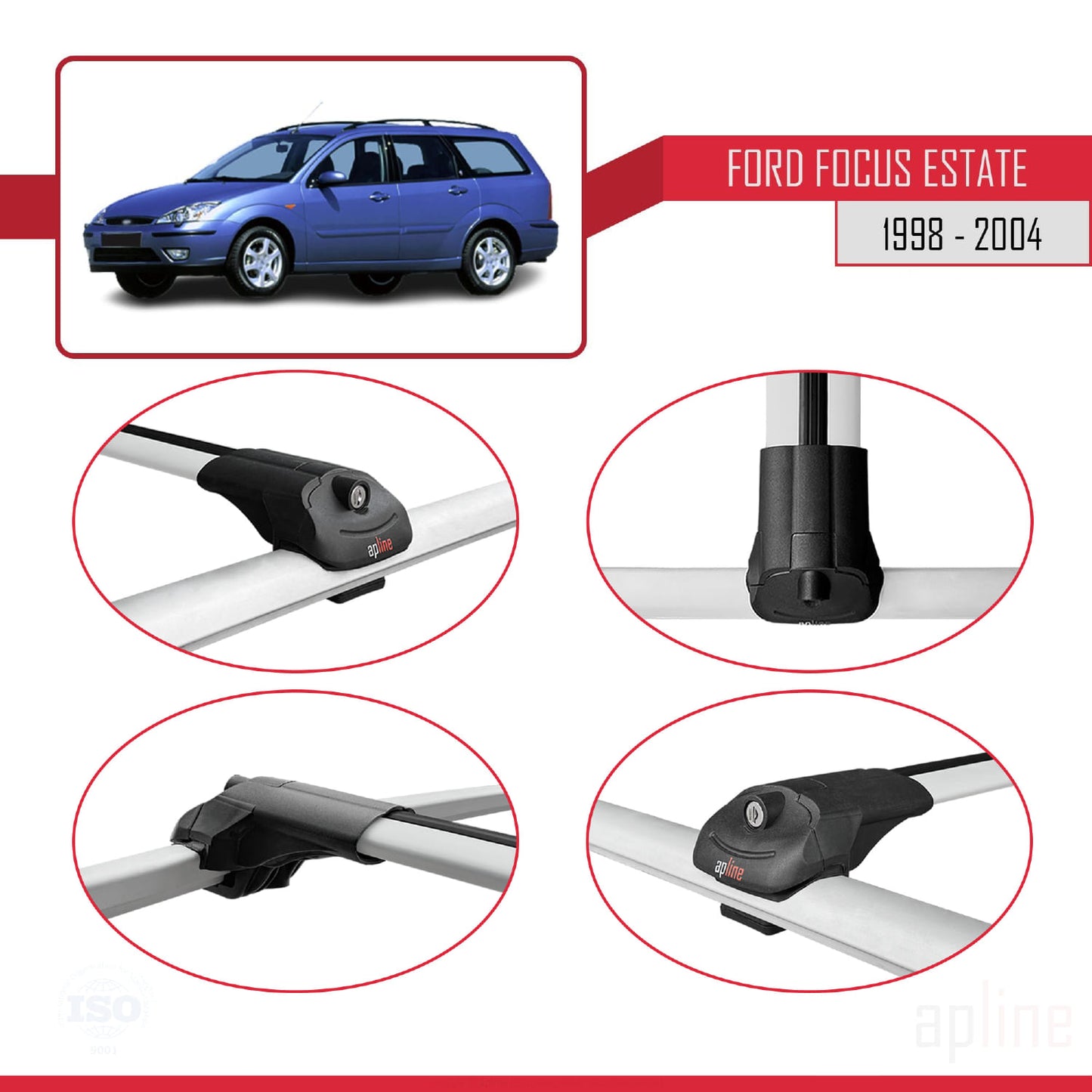 Kompatibel mit Ford Focus (C170) Combi 1998-2004 ACE-1 Relingträger Dachträger Auto Gepäckträger Grau Aluminium 2 Stangen
