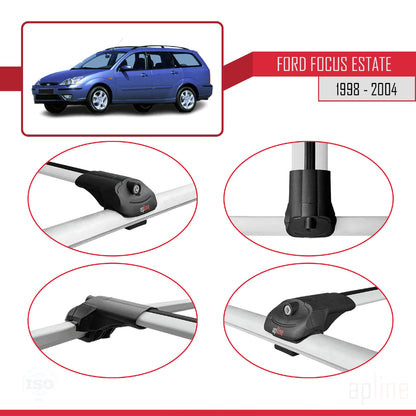 Kompatibel mit Ford Focus (C170) Combi 1998-2004 ACE-1 Relingträger Dachträger Auto Gepäckträger Grau Aluminium 2 Stangen