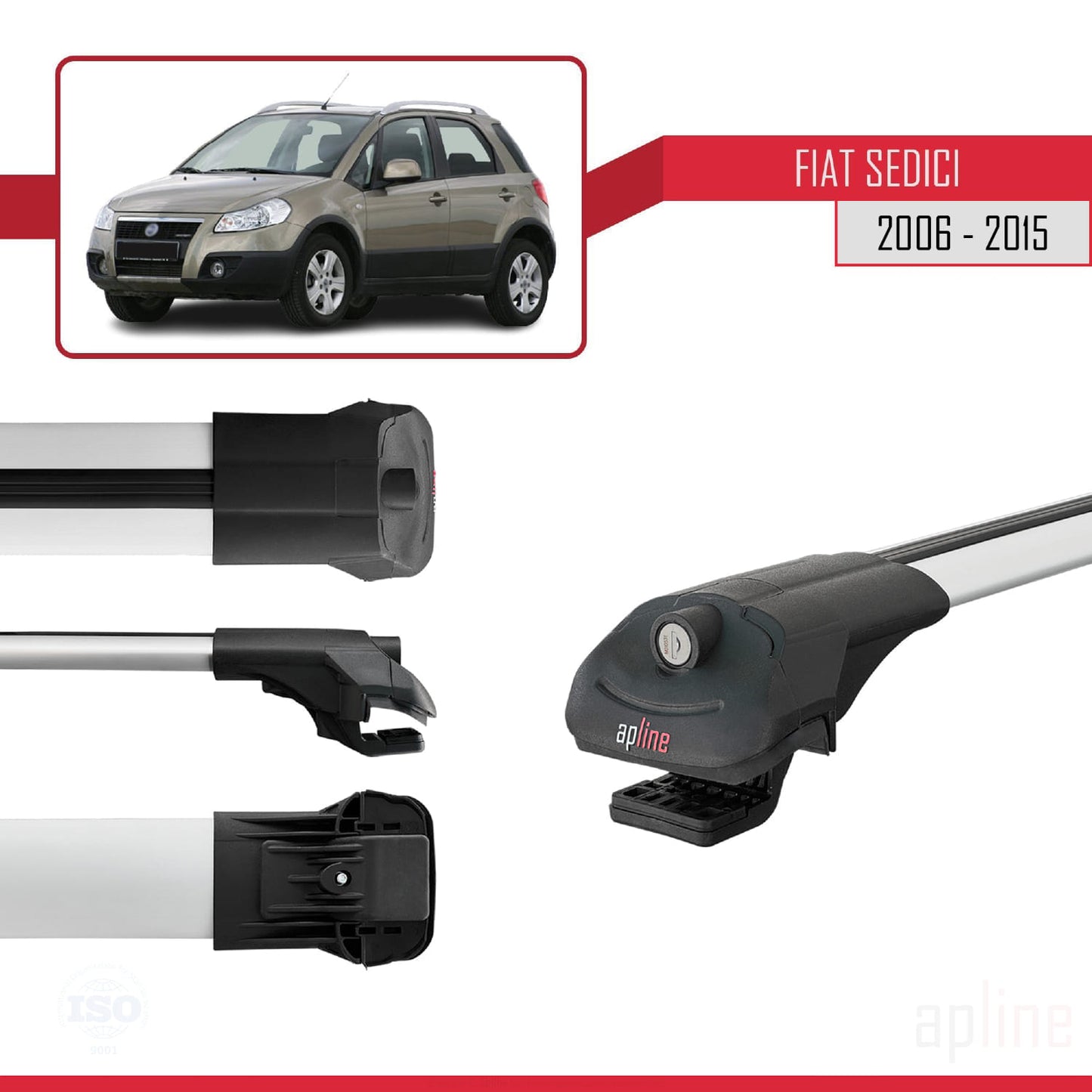 Compatibile con Fiat Sedici 2006-2015 ACE-1 Barre portatutto per auto Portapacchi in alluminio grigio 2 barre