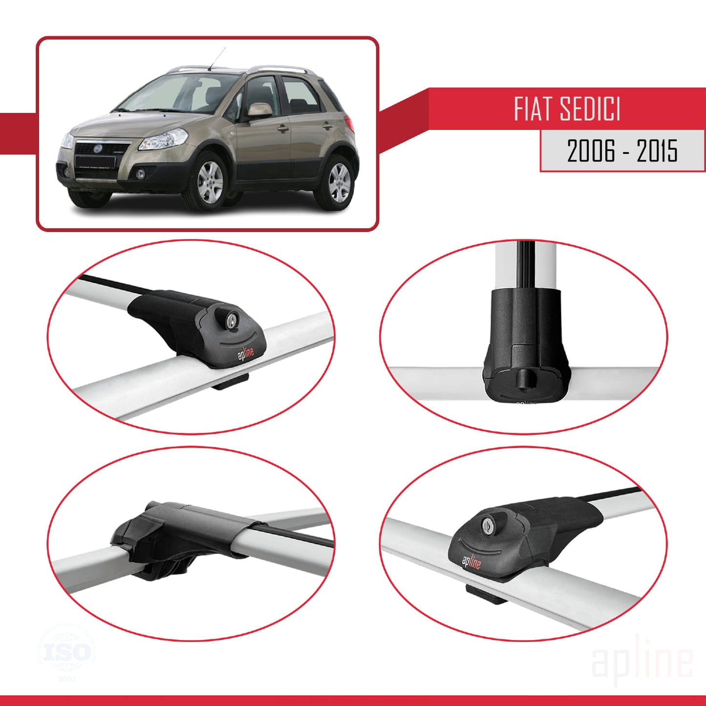 Compatibile con Fiat Sedici 2006-2015 ACE-1 Barre portatutto per auto Portapacchi in alluminio grigio 2 barre