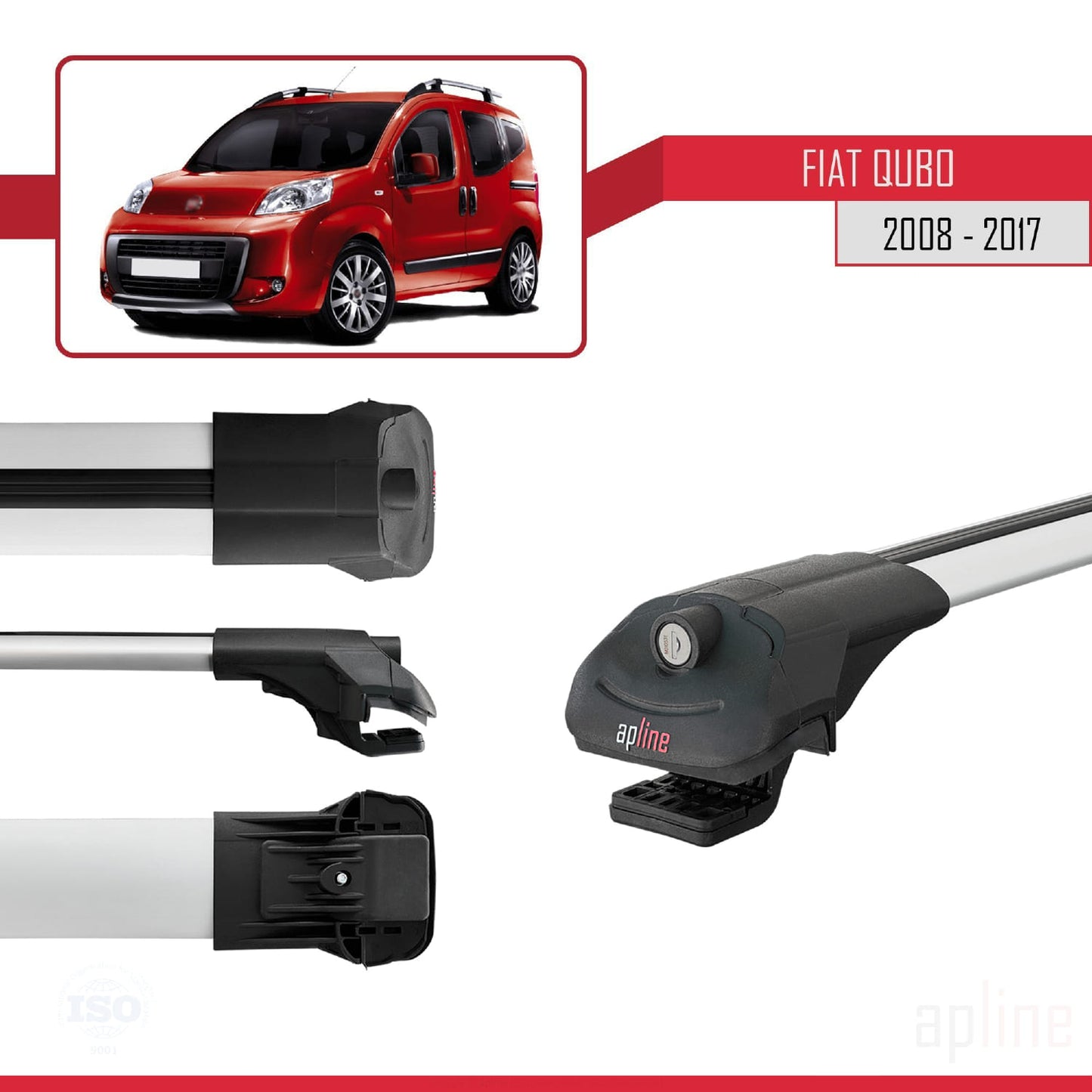Compatibile con Fiat Qubo 2008-2017 ACE-1 Barre Portatutto Portapacchi Auto Alluminio Grigio 4 Barre