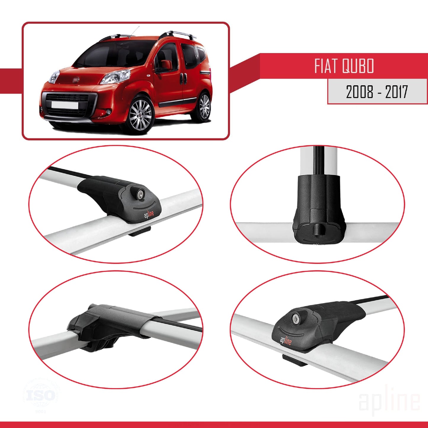 Compatibile con Fiat Qubo 2008-2017 ACE-1 Barre Portatutto Portapacchi Auto Alluminio Grigio 2 Barre