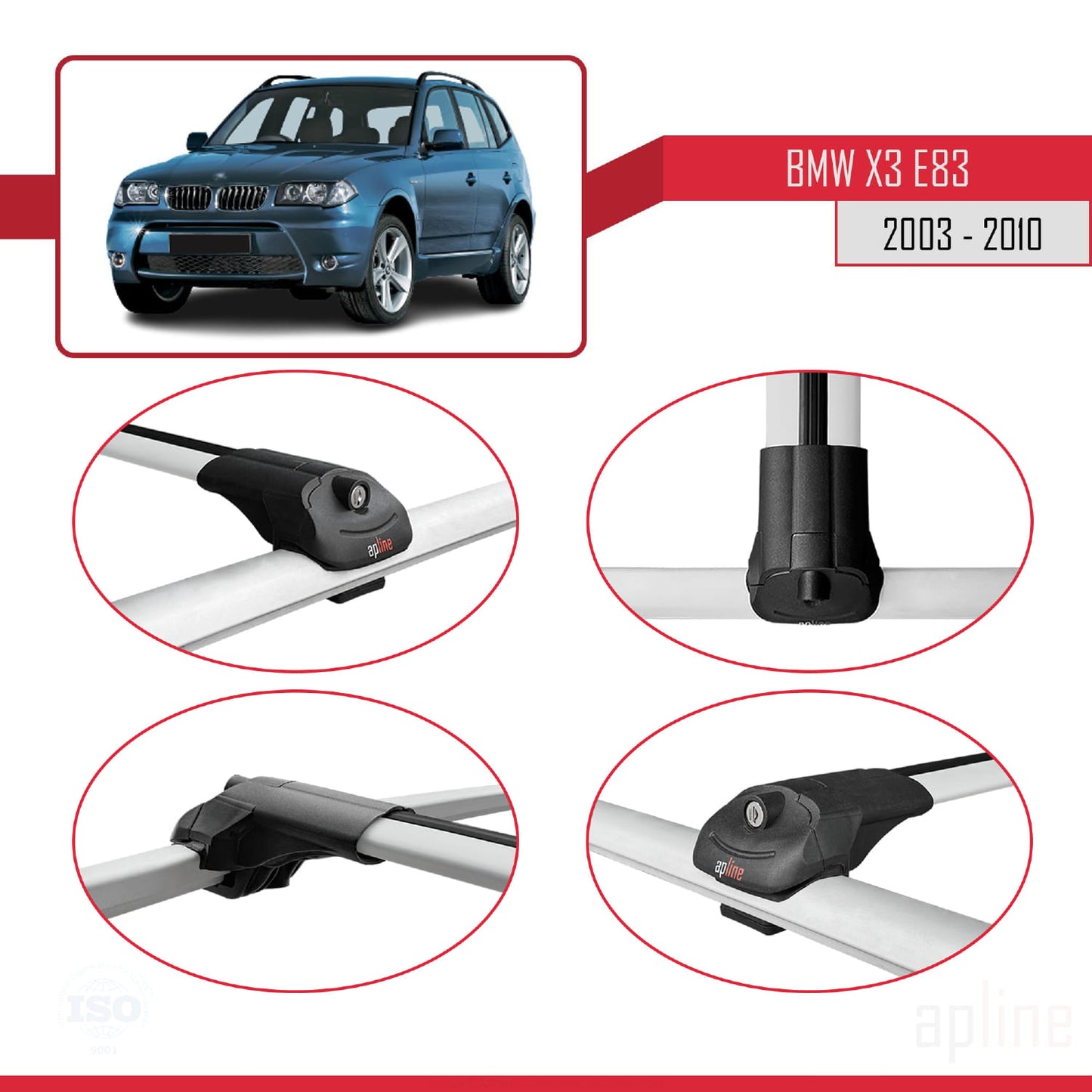 Compatibile con BMW X3 (E83) 2003-2010 ACE-1 Barre Tetto Portapacchi Auto Barre Portatutto Grigo Alluminio 2 Barre