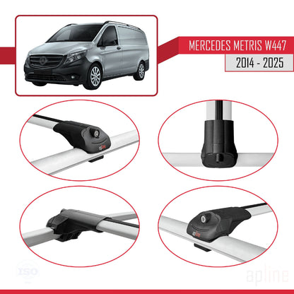 Compatible avec Mercedes Metris (W447) 2014-2025 ACE-1 Barres de Toit Railing Porte-Bagages de Voiture Gris Aluminium 3 Barres