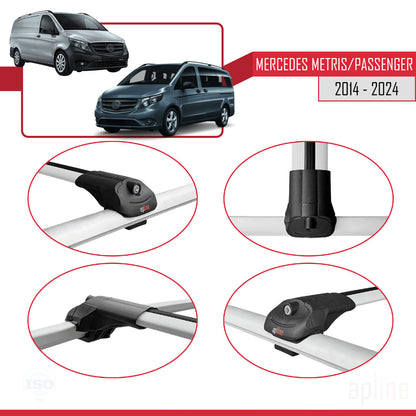 Compatible avec Mercedes Metris (W447) 2014-2025 ACE-1 Barres de Toit Railing Porte-Bagages de Voiture Gris Aluminium 4 Barres