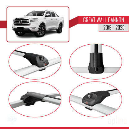 ACE-1 Dakdrager bagagedrager compatibel met Great Wall Cannon 2019-2025 Spoorstaven Grijs Aluminium 2 Staven