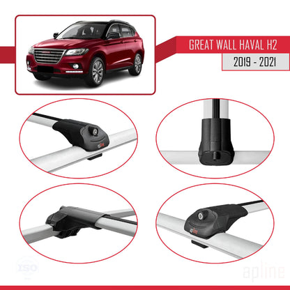 ACE-1 Dakdrager bagagedrager compatibel met Great Wall Haval H2 2019-2021 Spoorstaven Grijs Aluminium 2 Staven