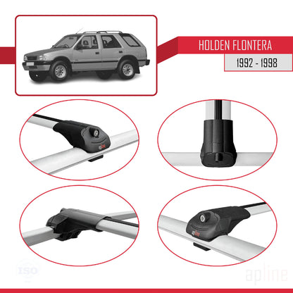 Kompatibel mit Holden Frontera 1992-1998 ACE-1 Dachgepäckträger, Reling, Gepäckträger, graues Aluminium, 2 Stangen