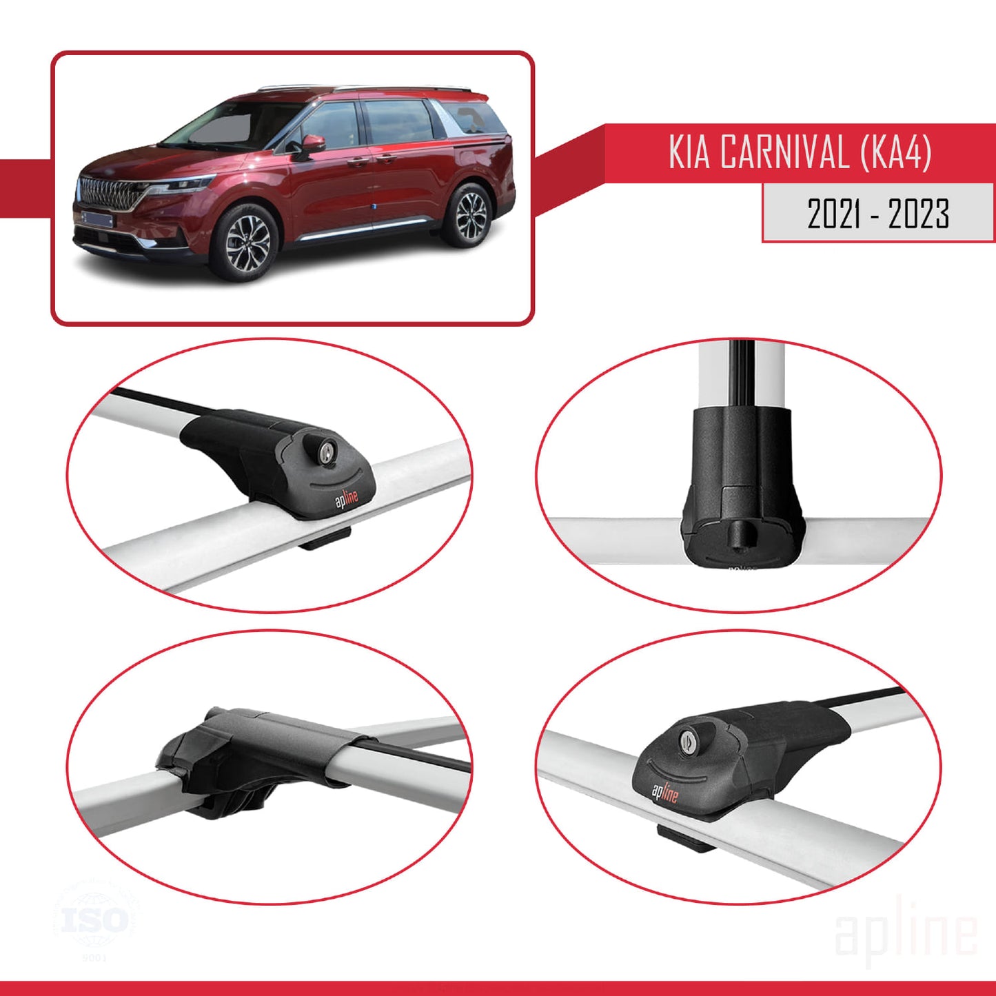 Compatible avec Kia Carnival 4 (KA4) 2021-2023 ACE-1 Barres de Toit Railing Porte-Bagages de Voiture Gris Aluminium 3 Barres