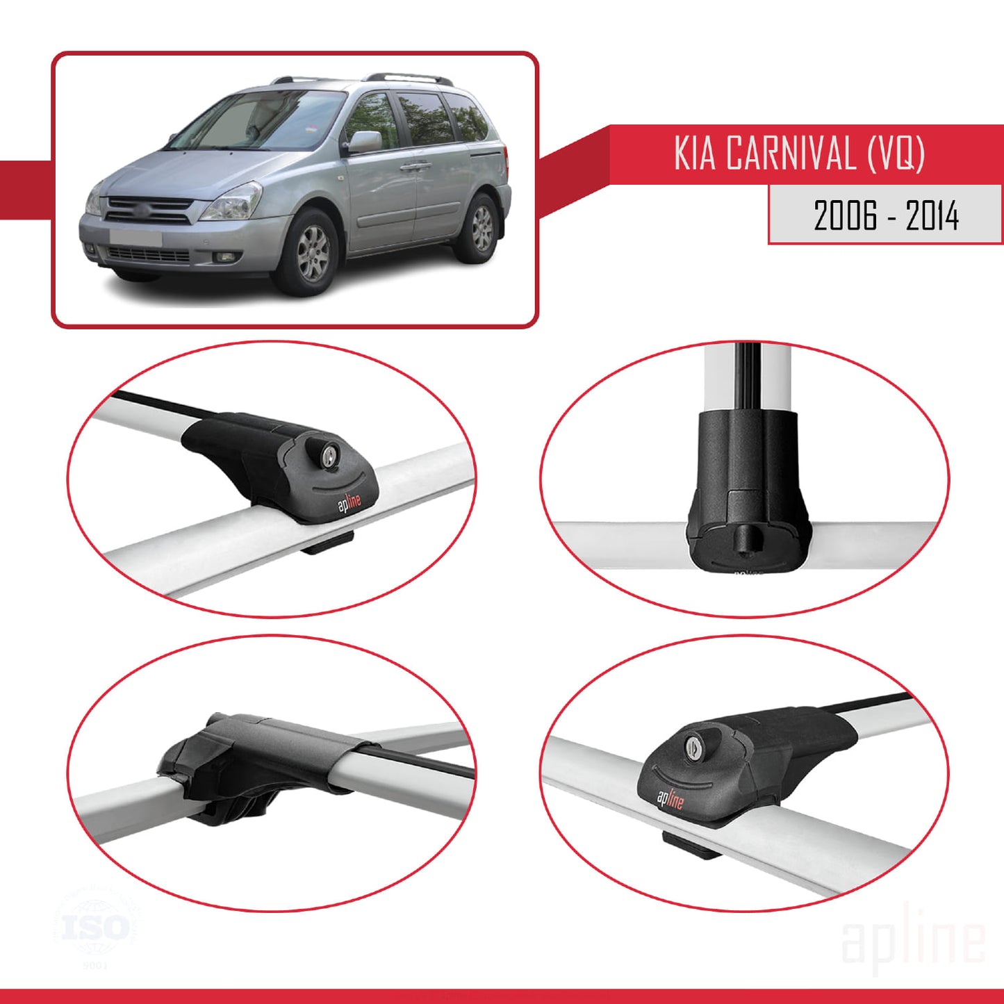 Compatibile con Kia Carnival 2 (VQ) 2006-2014 ACE-1 Barre Tetto Portapacchi Auto Barre Portatutto Grigo Alluminio 2 Barre