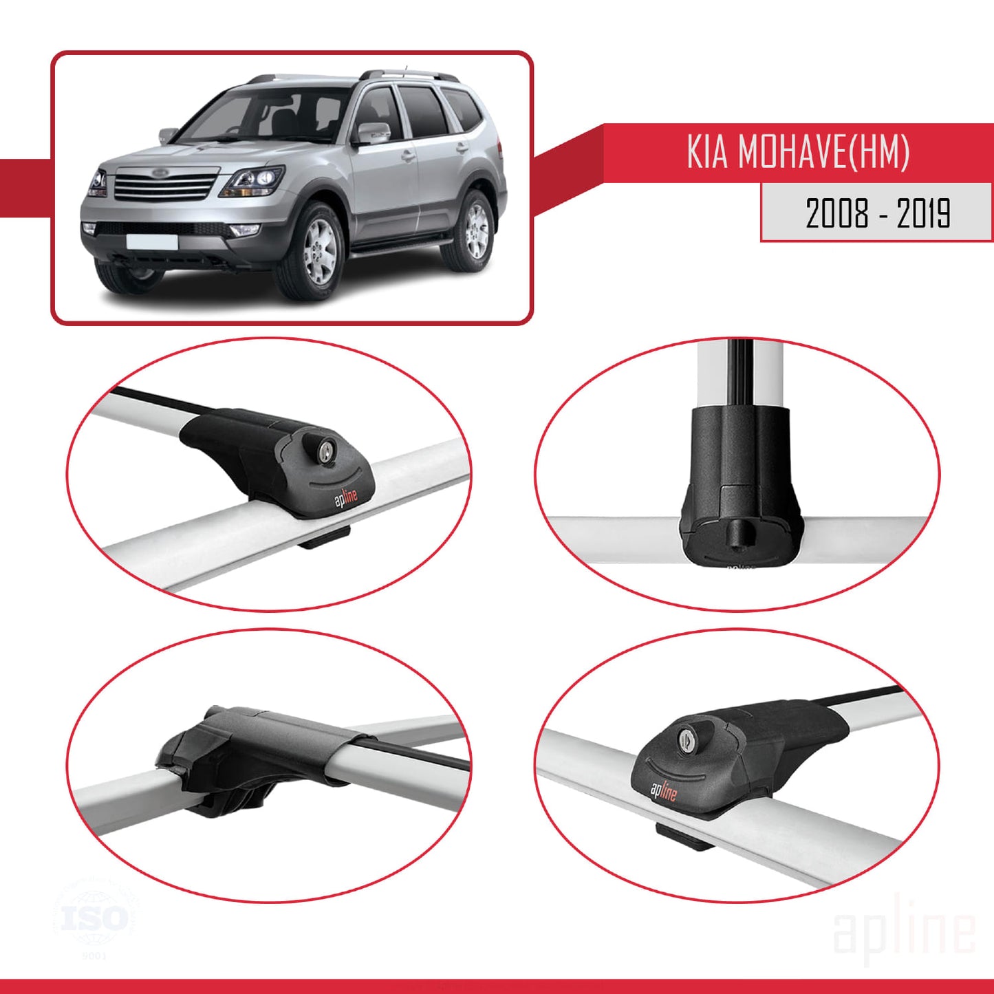 Compatible avec Kia Mohave (HM) 2008-2019 ACE-1 Barres de Toit Railing Porte-Bagages de Voiture Gris Aluminium 2 Barres