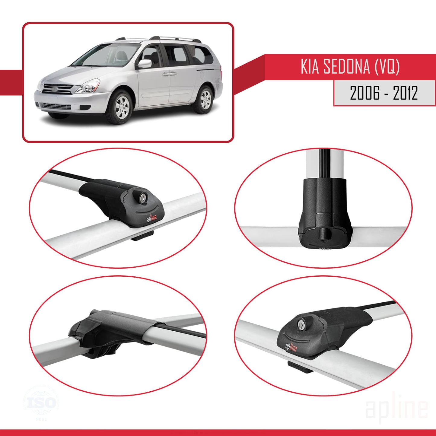 Compatible avec Kia Sedona 2 (VQ) 2006-2012 ACE-1 Barres de Toit Railing Porte-Bagages de Voiture Gris Aluminium 2 Barres