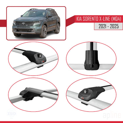 Compatible avec Kia Sorento 4 (MQ4) X-Line 2021-2025 ACE-1 Barres de Toit Railing Porte-Bagages de Voiture Gris Aluminium 3 Barres