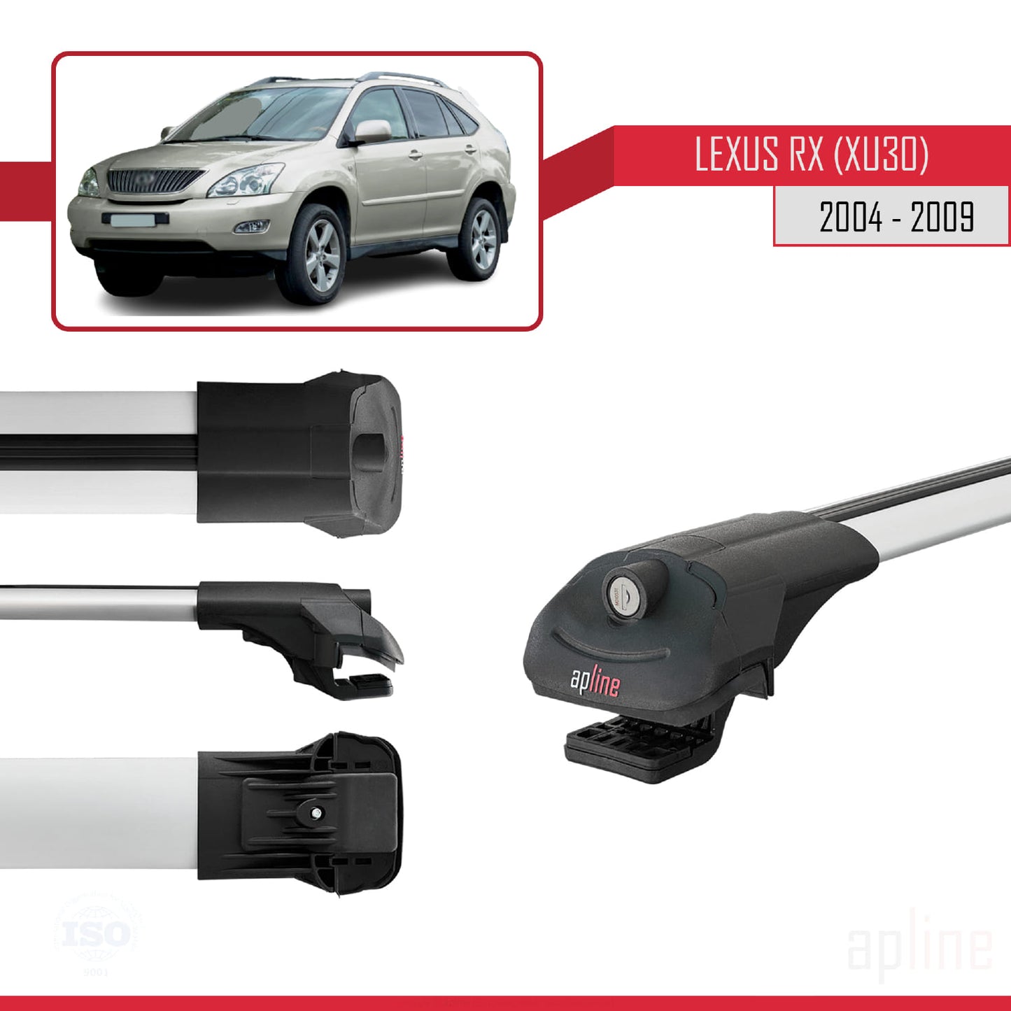 Compatibile con Lexus RX 2 (XU30) 2004-2009 ACE-1 Barre Tetto Portapacchi Auto Barre Portatutto Grigo Alluminio 2 Barre