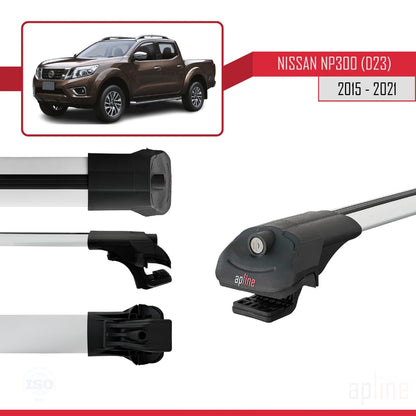 ACE-1 Dakdrager bagagedrager compatibel met Nissan NP300 (D23) 2015-2021 Spoorstaven Grijs Aluminium 2 Staven