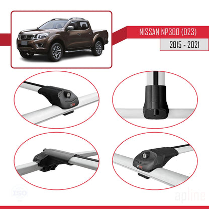 ACE-1 Dakdrager bagagedrager compatibel met Nissan NP300 (D23) 2015-2021 Spoorstaven Grijs Aluminium 2 Staven