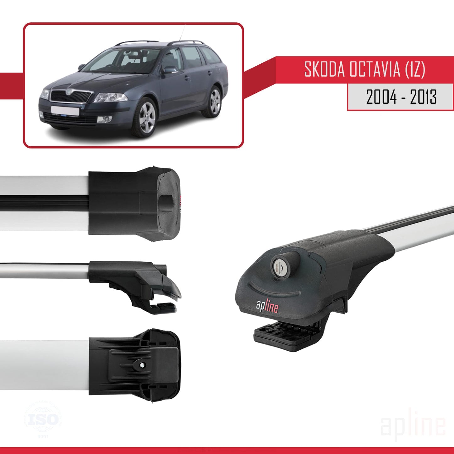 Compatible avec Skoda Octavia 2 (1Z) 2004-2013 ACE-1 Barres de Toit Railing Porte-Bagages de Voiture Gris Aluminium 2 Barres