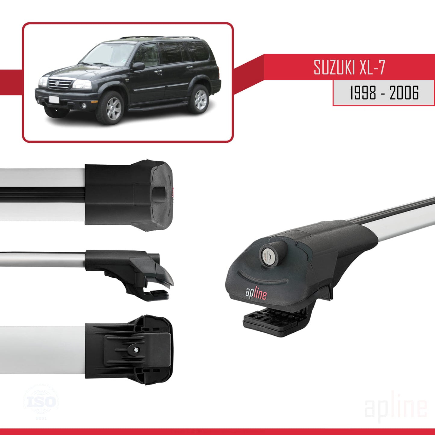 Compatible avec Suzuki XL-7 1998-2006 ACE-1 Barres de Toit Railing Porte-Bagages de Voiture Gris Aluminium 3 Barres