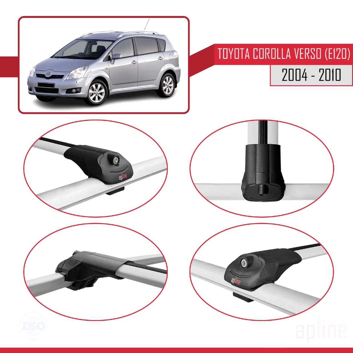 Compatibile con Toyota Corolla Verso 2 (AR10) 2004-2010 ACE-1 Barre Tetto Portapacchi Auto Barre Portatutto Grigo Alluminio 3 Barre
