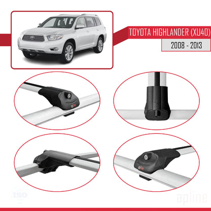 Compatibile con Toyota Highlander (XU40) 2008-2013 ACE-1 Barre Tetto Portapacchi Auto Barre Portatutto Grigo Alluminio 2 Barre