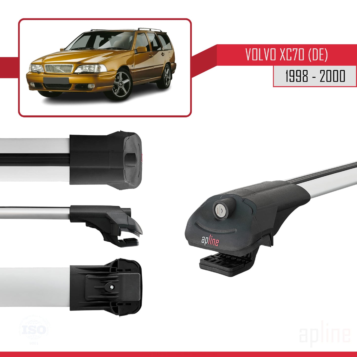 Compatibile con Volvo XC70 1998-2000 ACE-1 Barre Tetto Portapacchi Auto Barre Portatutto Grigo Alluminio 3 Barre