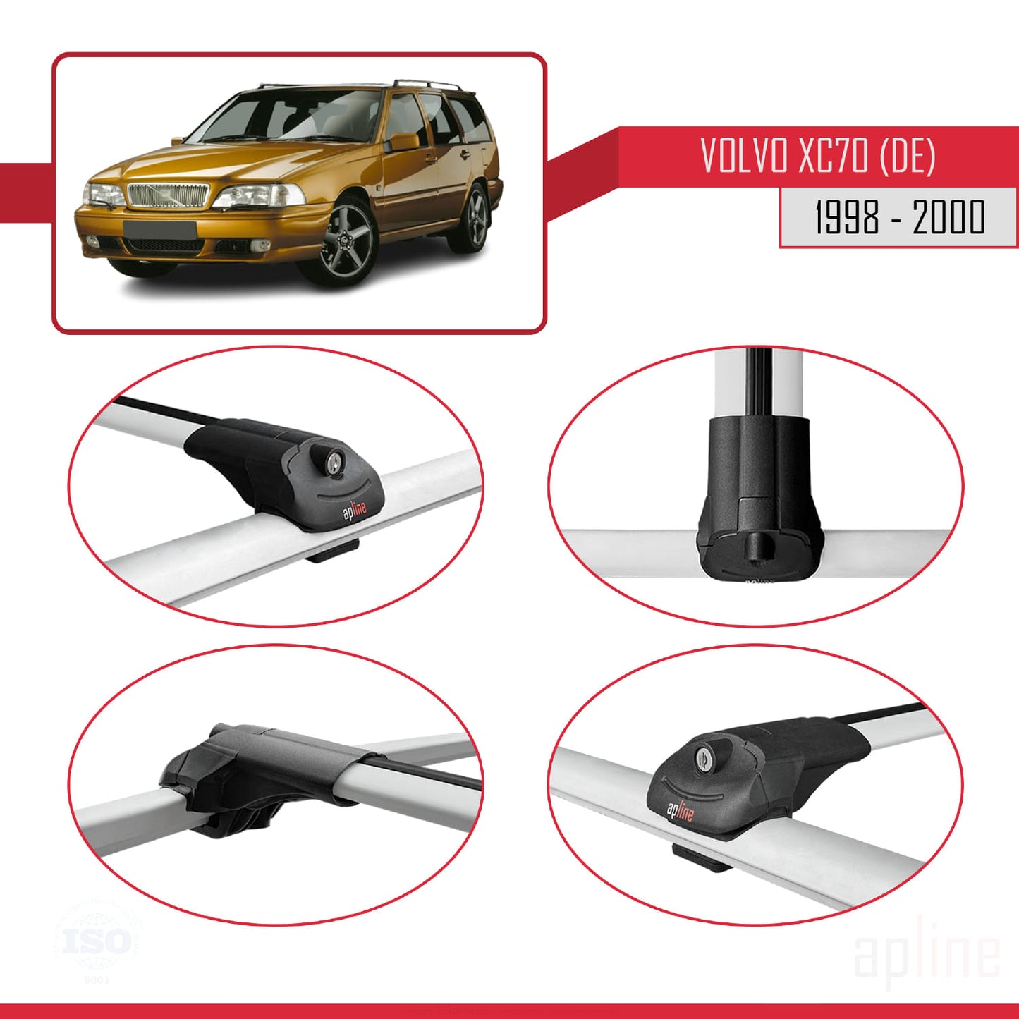 Compatibile con Volvo XC70 1998-2000 ACE-1 Barre Tetto Portapacchi Auto Barre Portatutto Grigo Alluminio 3 Barre