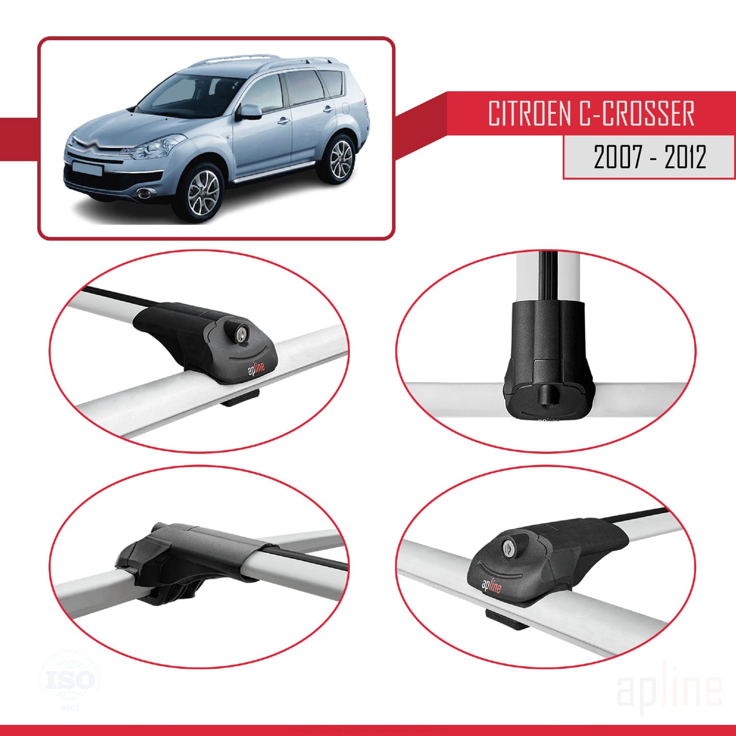 Compatibile con Citroen C-Crosser 2007-2012 ACE-1 Barre portatutto per auto Portapacchi in alluminio grigio 2 barre