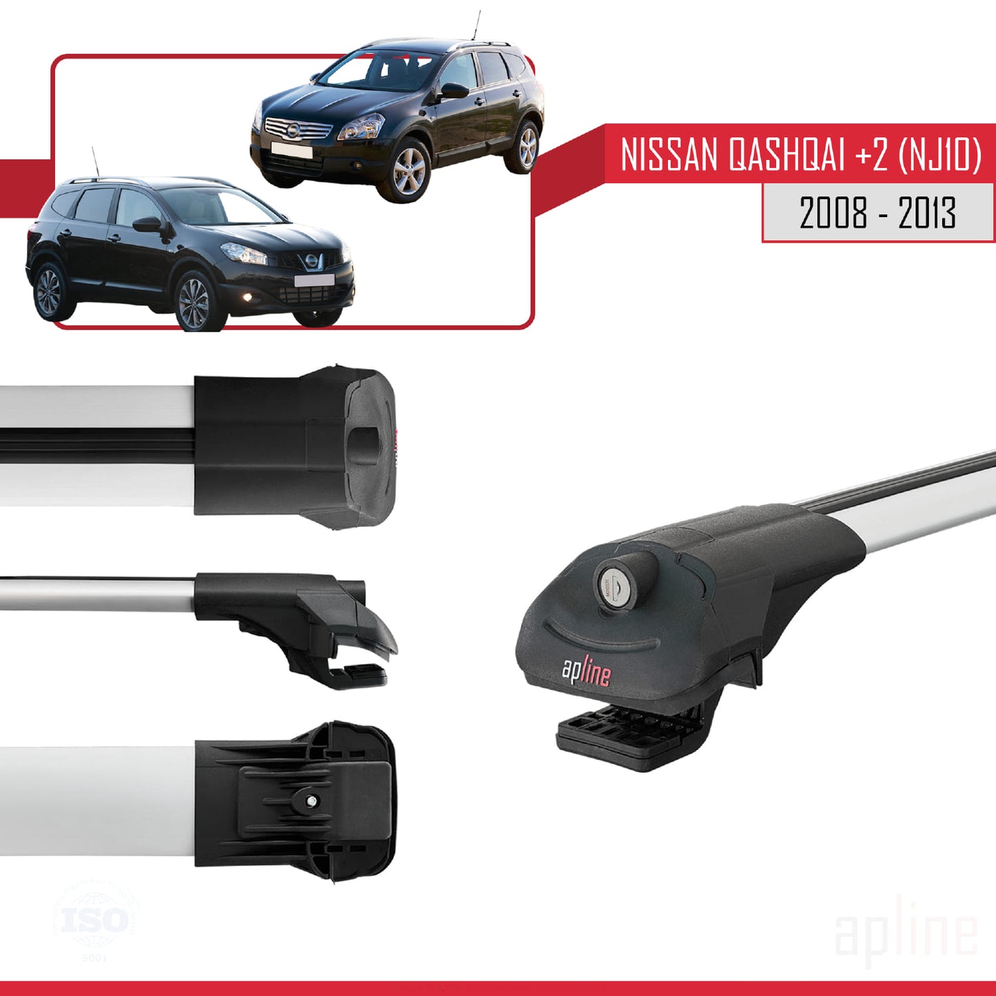 Compatibile con Nissan Qashqai +2 (NJ10) 2008-2013 ACE-1 Barre Tetto Portapacchi Auto Barre Portatutto Grigo Alluminio 2 Barre