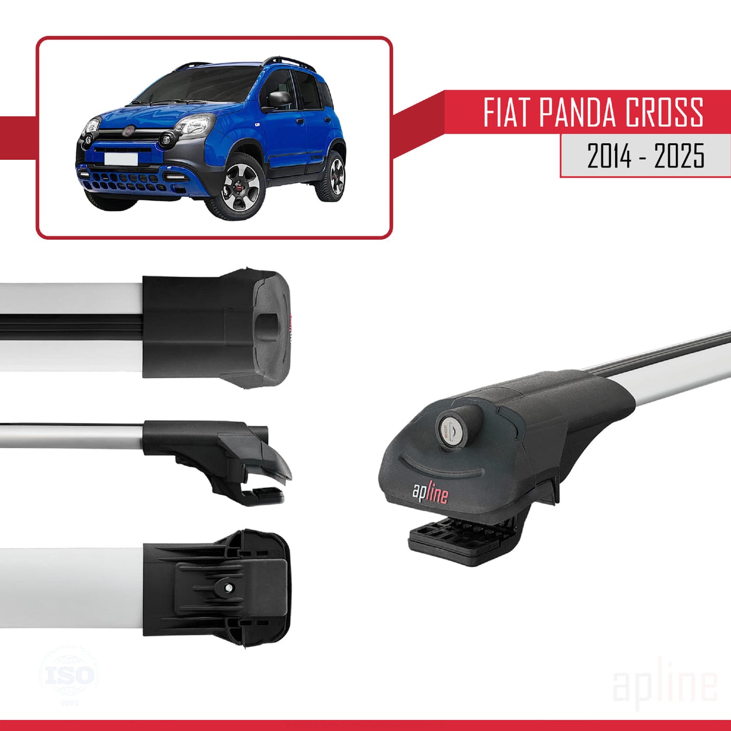 Compatibile con Fiat Panda Cross 2014-2025 ACE-1 Barre Portatutto Portapacchi Auto Alluminio Grigio 3 Barre