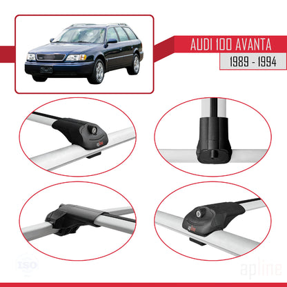 Kompatibel mit Audi 100 Avanta 1989-1994 ACE-1 Dachgepäckträger, Reling, Gepäckträger, graues Aluminium, 2 Stangen