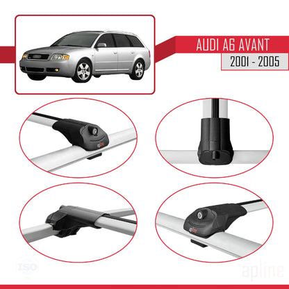 Compatibile con Audi A6 Avant 2001-2005 ACE-1 Barre portatutto per auto Portapacchi in alluminio grigio 3 barre