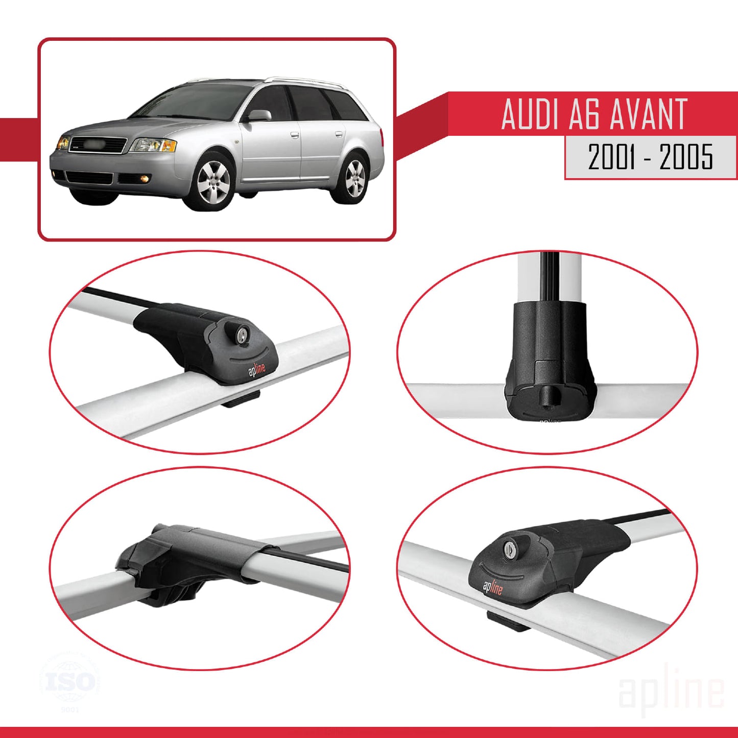 Compatibile con Audi A6 Avant 2001-2005 ACE-1 Barre portatutto per auto Portapacchi in alluminio grigio 2 barre