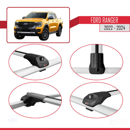 Compatibile con Ford Ranger (P703) 2022-2024 ACE-1 Barre portatutto per auto Portapacchi in alluminio grigio 3 barre