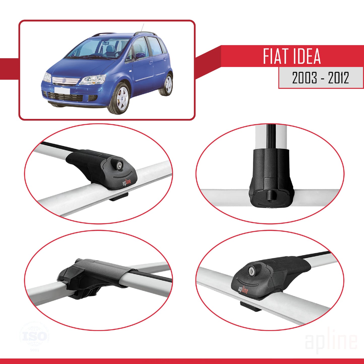 Compatibile con Fiat Idea 2003-2012 ACE-1 Barre portatutto per auto Portapacchi Alluminio Grigio 2 Barre