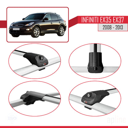 Compatible avec Infiniti EX35 EX37 2008-2013 ACE-1 Barres de Toit Railing Porte-Bagages de Voiture Gris Aluminium 2 Barres