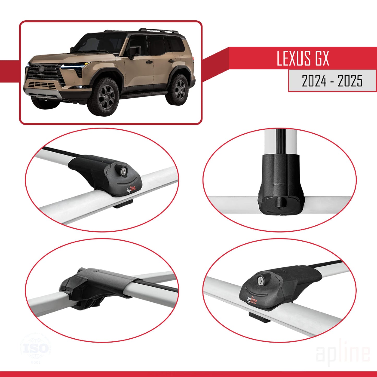 Kompatibel mit Lexus GX (Overtrail) 2024-2025 ACE-1 Relingträger Dachträger Auto Gepäckträger Grau Aluminium 2 Stangen
