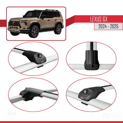 Kompatibel mit Lexus GX (Overtrail) 2024-2025 ACE-1 Relingträger Dachträger Auto Gepäckträger Grau Aluminium 2 Stangen