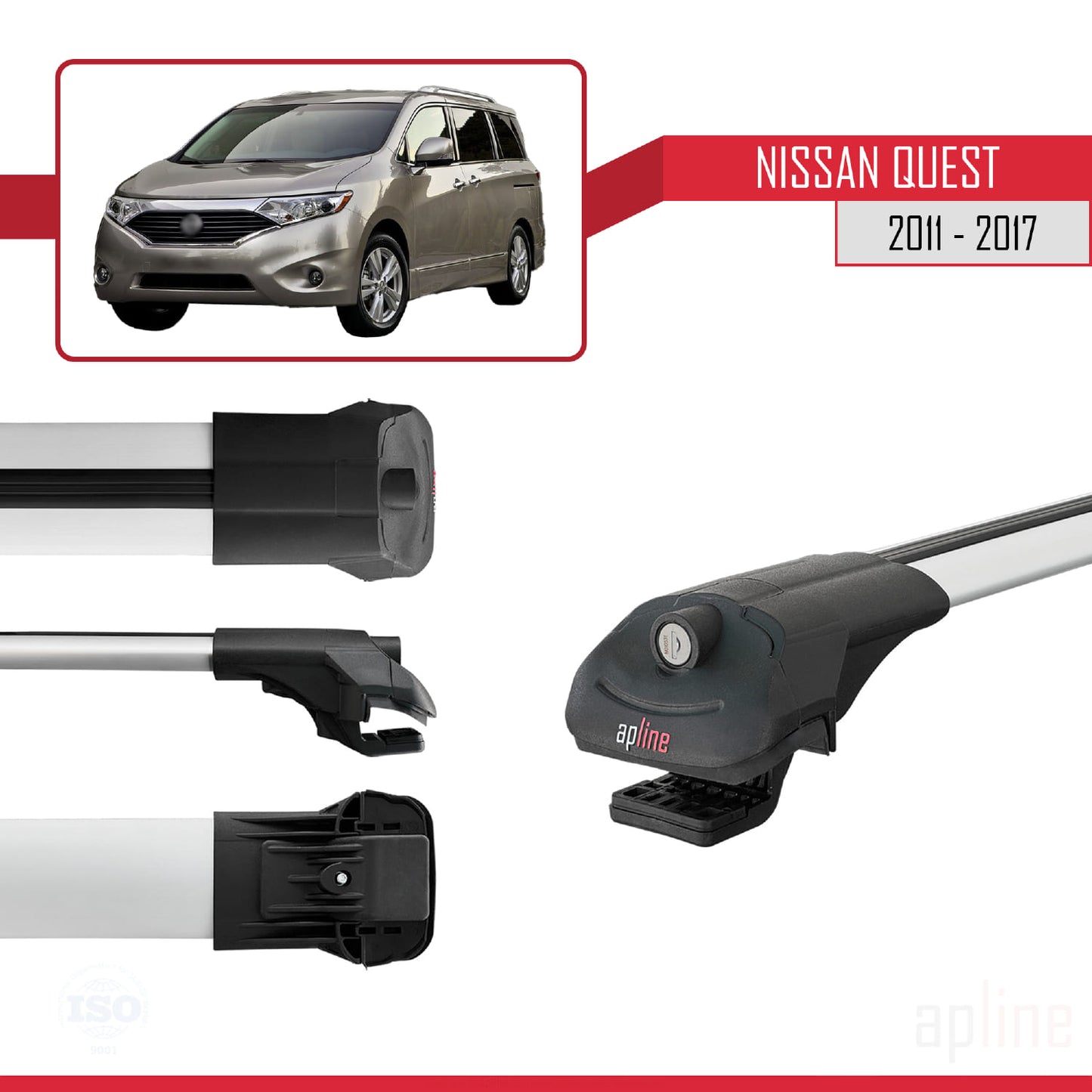 Compatibile con Nissan Quest 2011-2017 ACE-1 Barre Tetto Portapacchi Auto Barre Portatutto Grigo Alluminio 3 Barre