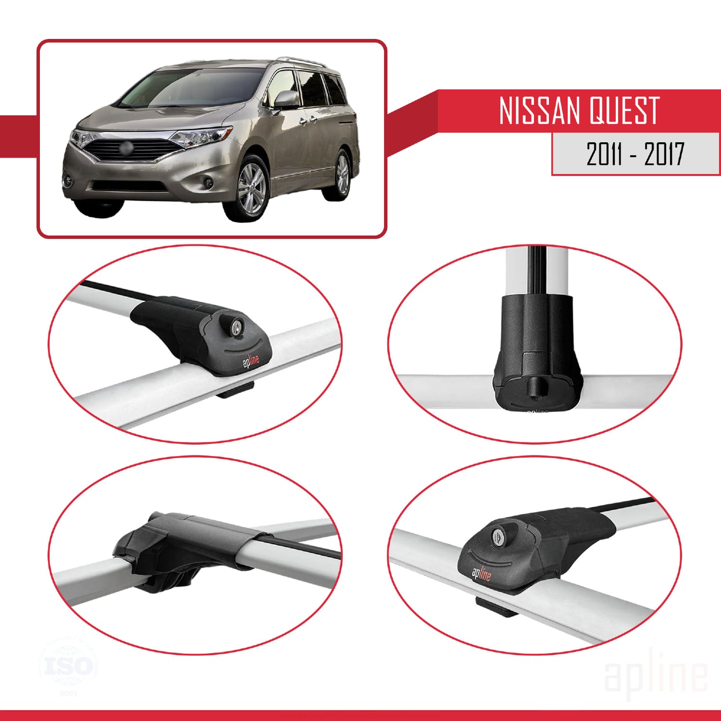 Compatibile con Nissan Quest 2011-2017 ACE-1 Barre Tetto Portapacchi Auto Barre Portatutto Grigo Alluminio 2 Barre